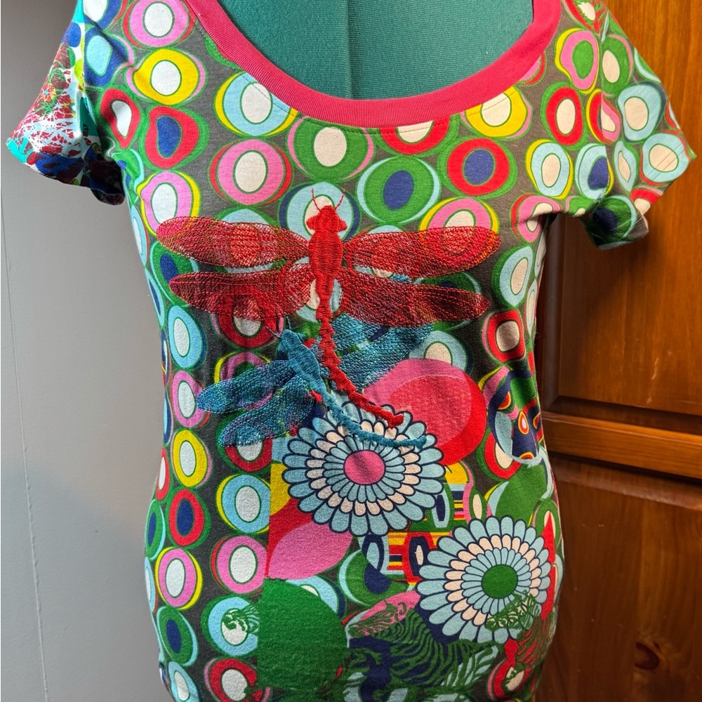 NWOT - Vintage Desigual Dragonfly Embroidered & Print T-Shirt - Picture 6 of 12